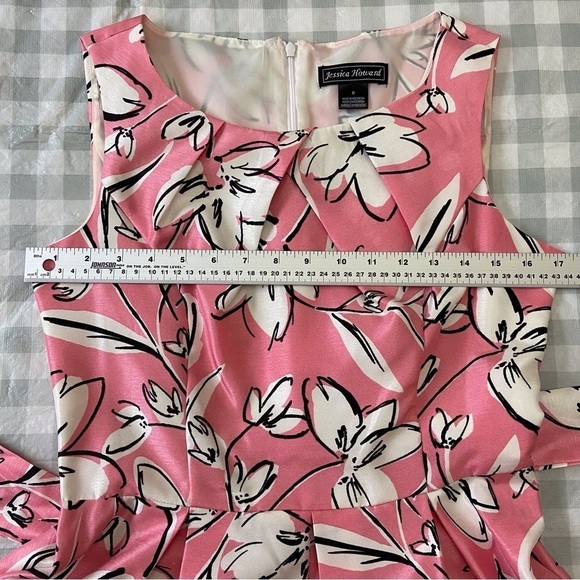 Jessica Howard summer dress sleeveless pink white A-line line fit&flare floral 6 - Picture 10 of 15